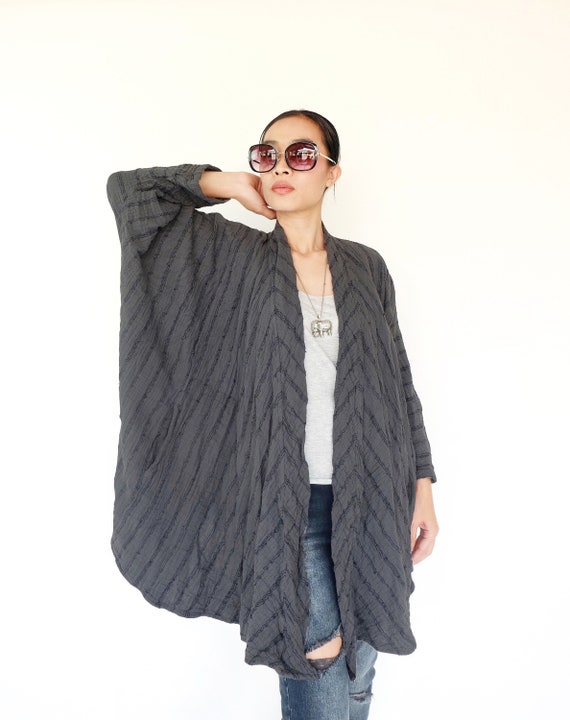 NEWNO.263 Gray Double Cotton Gauze Stripe Kimono Cardigan | Etsy