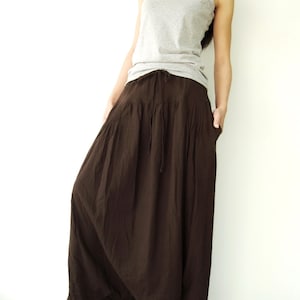 NO.34 Women's Pleated Front Long Maxi Skirt, Comfy Casual Convertible Skirt, A-Line Skirt in Brown image 2