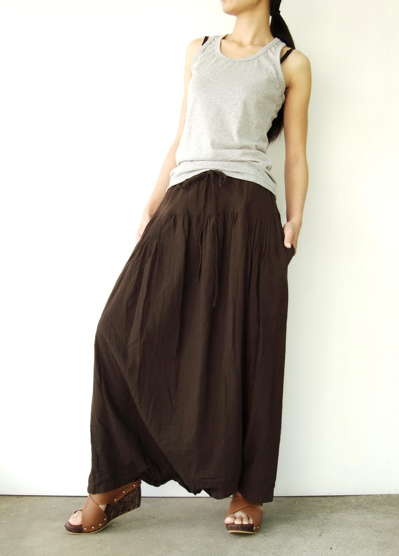 NO.34 Women's Pleated Front Long Maxi Skirt, Comfy Casual Convertible Skirt, A-Line Skirt in Brown image 2