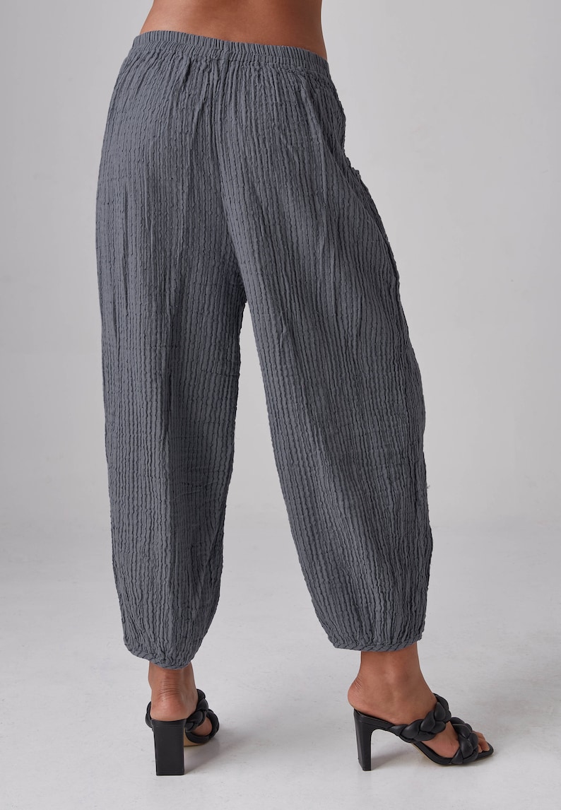 NO.266 Women's Striped Ankle Pants, Casual Cotton Relaxed Pants in Bluish Gray image 8