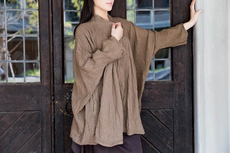 NO.243 Women's Kimono Sleeve Cardigan, Natural Fiber Flexible Cotton Loose Cardigan image 4