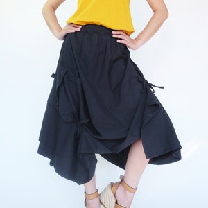 NO.252 Women&#39;s Extravagant Asymmetrical Skirt, Drawstring-Detail A-Line Skirt in Blue