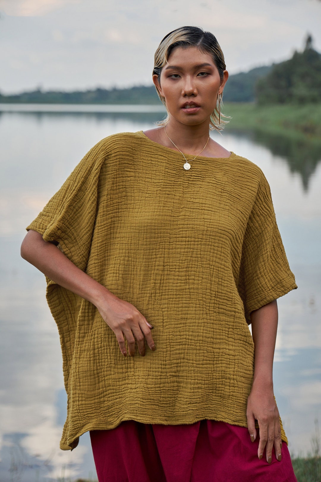 Buy Women's Minimalist Loose Kaftan Top, Short Sleeve Loungewear  Caftan Natural Fiber Flexible Online in India