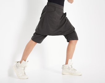 NO.264 Men's Casual Drop Crotch Shorts, Summer Streetwear Pants, Harem Shorts in Charcoal