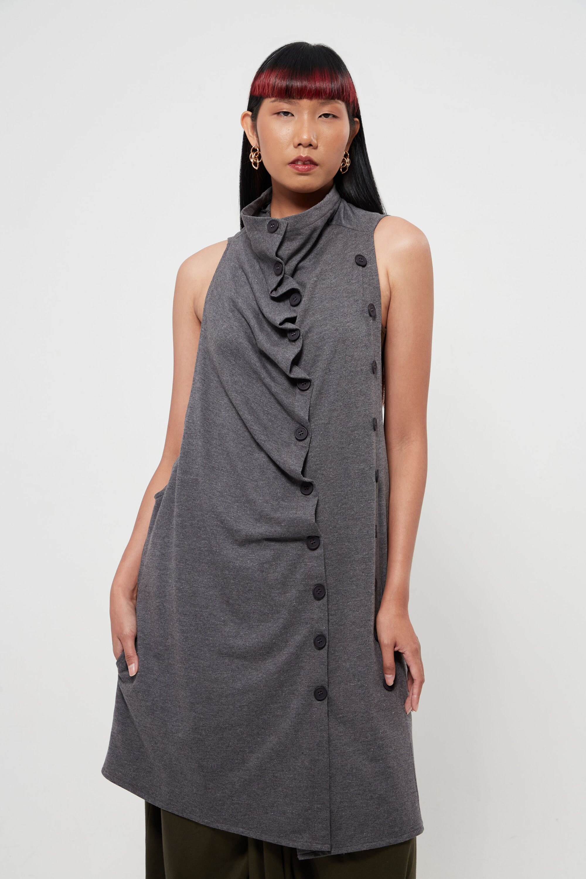 NO.67 Women's Front Effect Long Vest, Sleeveless Asymmetric