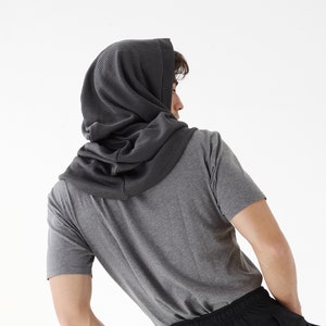 NO.97 Men's Hoodie Scarf, Hooded Cowl Buttons, Hooded Neck Warmer, Unisex Hoody Scarf in Gray image 7