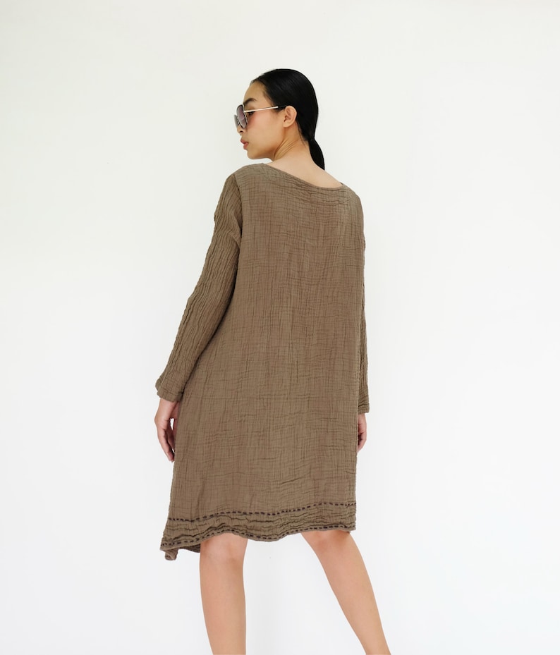 NO.201 Brown Double Cotton Gauze Long Sleeves Tunic Dress Etsy