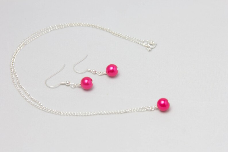 Pink Bridesmaid Jewellery Fuchsia Pink Pearl Jewellery Set Wedding Jewellery Necklace and Earring Set