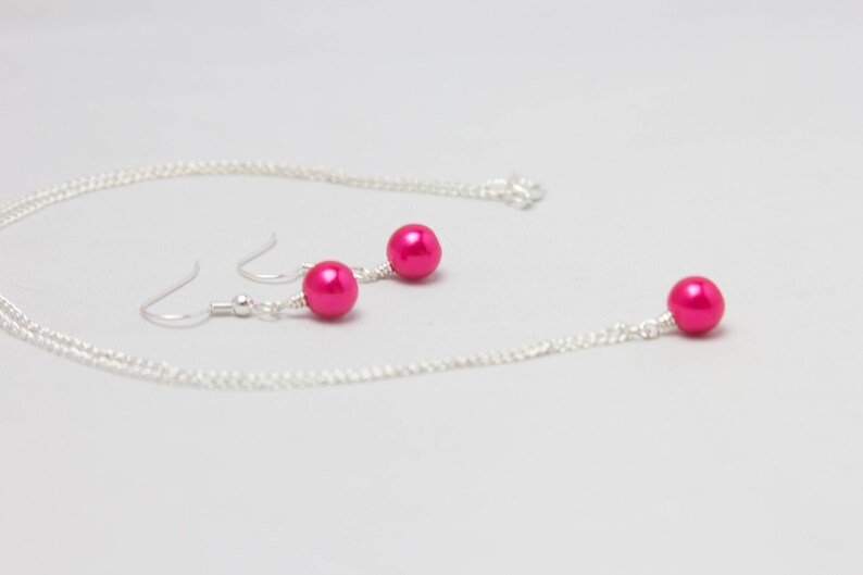 Pink Bridesmaid Jewellery Fuchsia Pink Pearl Jewellery Set Wedding Jewellery Necklace and Earring Set
