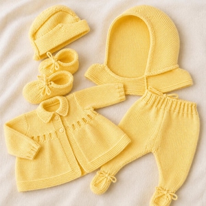 Vintage Baby Knitting Pattern PDF 1940s Pram Set, Baby Coat Leggings Bonnet Mittens, , 3 Ply Layette, WW2 Instant Download