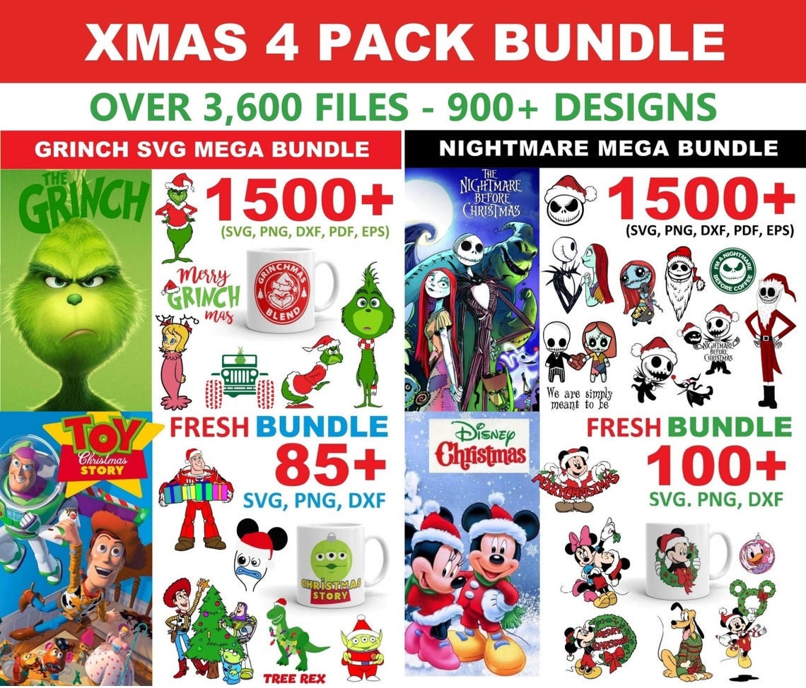 Download 3600 Christmas FOUR PACK SVG Mega Bundle Grinch Bundle | Etsy