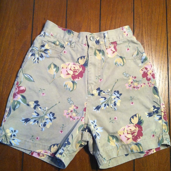 SALE Tan Floral High Waisted Shorts