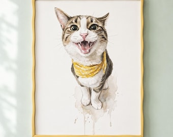 Verjaardagsportret van je huisdier, gemaakt van een foto. Een gepersonaliseerd aandenken aan de adoptiedag, perfect als wanddecoratie. Digitale download met snelle en gemakkelijke levering.
