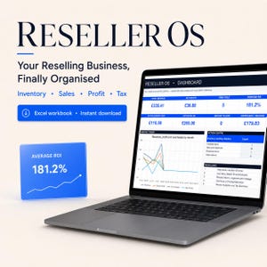 Reseller Spreadsheet UK | Vinted eBay Depop Inventory & Profit Tracker | Small Business Dashboard | Excel Bookkeeping Template