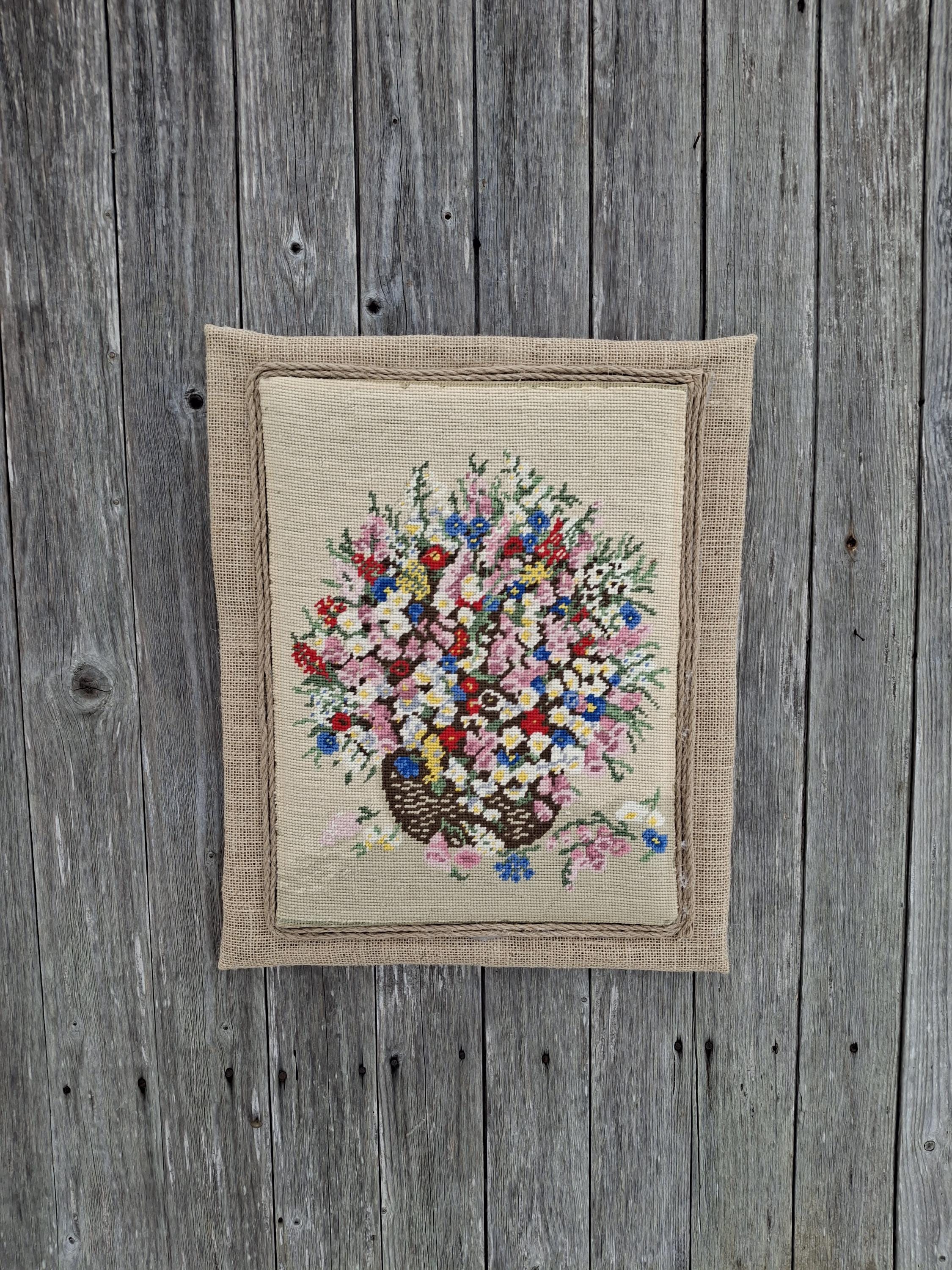 Vintage Floral Needlepoint Wall Art – Burlap Framed – 18.5" X 15" - Etsy
