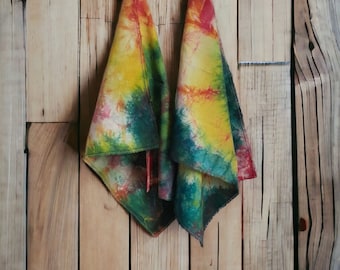 Cotton tea towels set of 2, tie dyed colorful kitchen towels