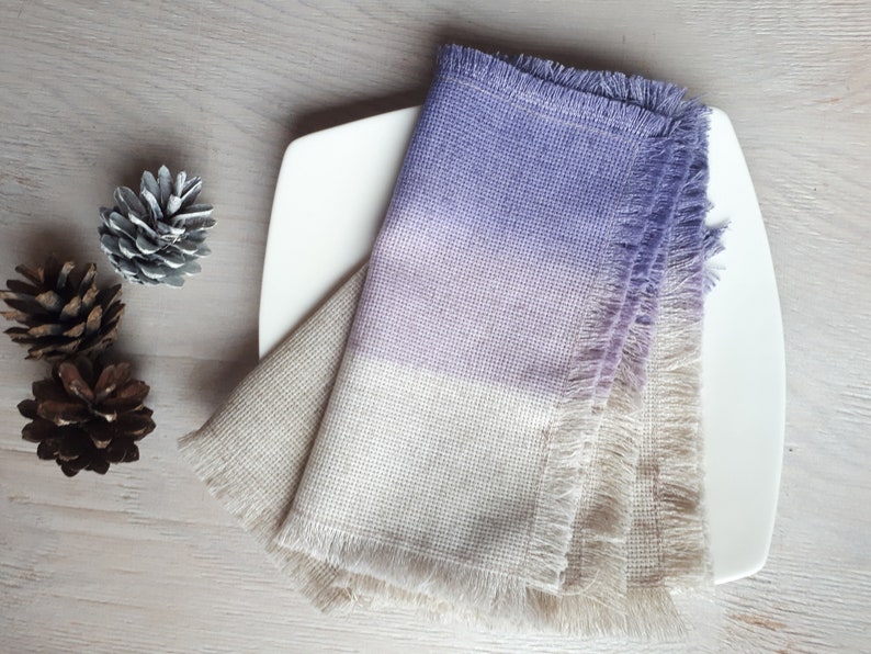 housewarming gift Ombre linen placemats unique gift set of 6 purple hand dyed ombre linen coasters cocktail napkins hand dyed