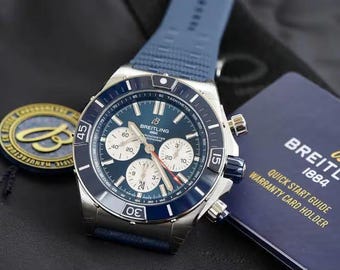 Klasyczny męski zegarek Breitling Super Chronomat B01 Chronograph Automatic z niebieską tarczą