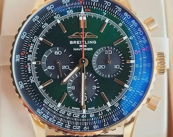 Breitling Navitimer 1884 Rose Gold Chronograph Watch | Blue Dial Black Leather Strap