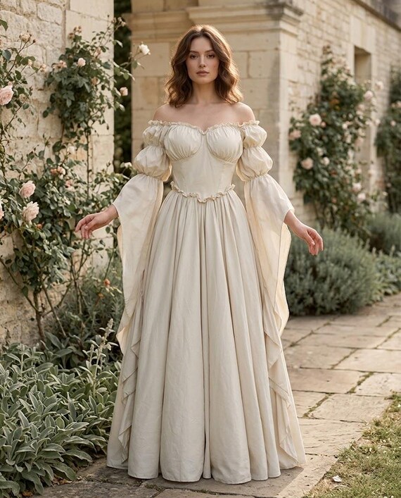 Renaissance Dress, Off Shoulder Puff Sleeve Maxi Dress, Romantic Gothic Gown,Halloween costumes