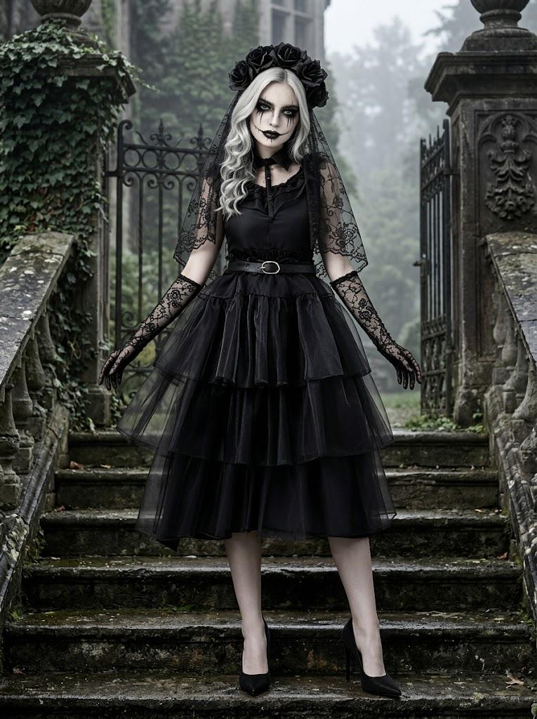 corpse bride black dress Ph5 Aster Reversible Wavy epos:dress_sleeve_length:Sleeveless Color:Desert Coral completed with a black