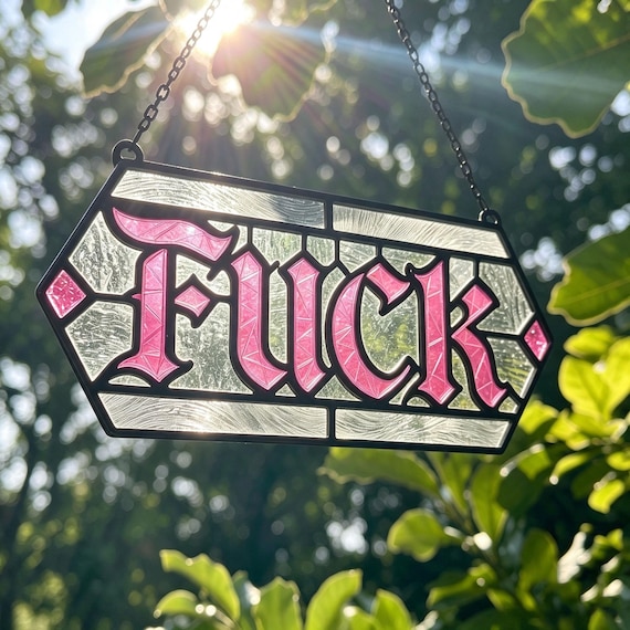 Funny Word Glass Suncatcher, Mildly Offensive Window Hanging, Rude Humor Gift, Quirky Home Accent