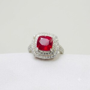 4.20Ct Cushion Cut Natural Red Ruby & Diamond Ring 14K White Gold Engagement Wedding