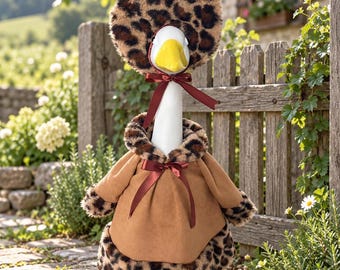 Winter Porch Goose Costume,Leopard Trim Outfit for 23 Inch Lawn Goose,Cozy Goose Clothes,Outdoor Garden Decor Gift