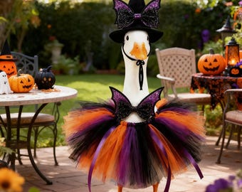 Porch Goose Halloween Witch Costume Set, Fits 17-23 Inch Geese, Outdoor Decor