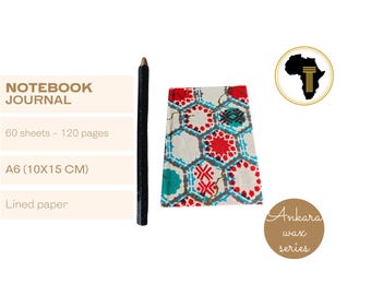 Journal imprimé africain A6 : carnet relié, 120 pages lignées