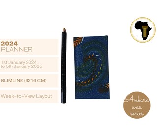 Slimline weekly - 2024 Diary Planner Agenda Calendar covered with Ankara African Wax Print