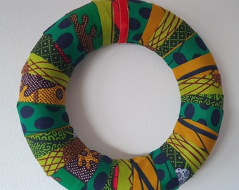 Ankara Christmas Wreath -  original one-of-a-kind multicoloured decorative wreath made with African fabric - 10 inches diameter