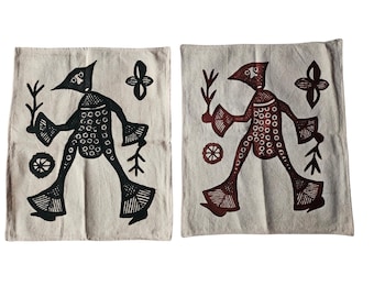 Authentic Fakaha Cloth 305 - Rare Unique hand painted Korhogo cloth Organic cotton Wall hanging