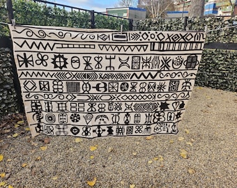 Authentic Fakaha Cloth – Hand-Painted Adinkra Symbols - Organic Cotton Wall Hanging (160 x 105 cm)
