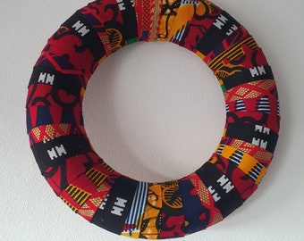 Ankara Christmas Wreath -  original one-of-a-kind multicoloured decorative wreath made with African fabric - 10 inches diameter