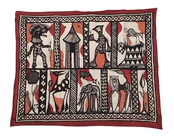 Authentic Fakaha Cloth 13 - Rare Unique hand painted Korhogo cloth Organic cotton Wall hanging