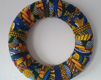 Ankara Christmas Wreath -  original one-of-a-kind multicoloured decorative wreath made with African fabric - 10 inches diameter