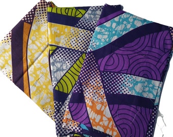 Bundle of 3 Fat quarters African wax print fabric smaller pieces craft project quilting embroidery - Bundle FQB000057