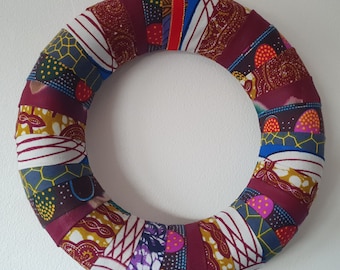 Ankara Christmas Wreath -  original one-of-a-kind multicoloured decorative wreath made with African fabric - 10 inches diameter