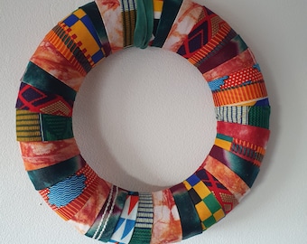 Ankara Christmas Wreath -  original one-of-a-kind multicoloured decorative wreath made with African fabric - 10 inches diameter