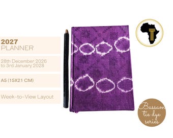 A5 weekly - 2027 Diary Planner Agenda Calendar covered with African Batik Adire Print