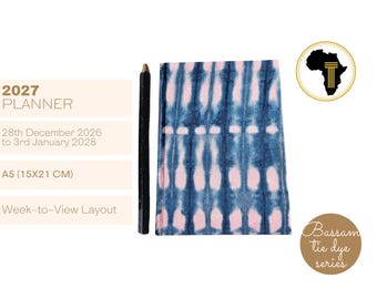 A5 weekly - 2027 Diary Planner Agenda Calendar covered with African Batik Adire Print