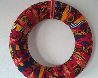 Ankara Christmas Wreath -  original one-of-a-kind multicoloured decorative wreath made with African fabric - 10 inches diameter