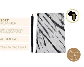 A5 weekly - 2027 Diary Planner Agenda Calendar covered with African Batik Adire Print