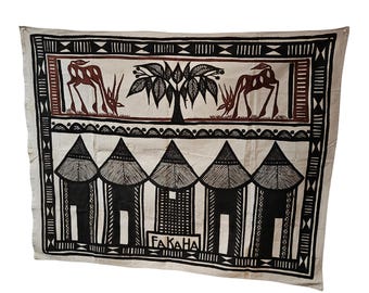Authentic Fakaha Cloth 301 - Rare Unique hand painted Korhogo cloth Organic cotton Wall hanging