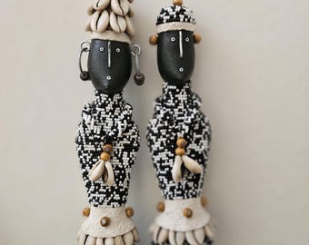 Set of 2 Male and Female Namji Dolls Ornaments from the Bamileke tribe of Cameroon - 31 cm