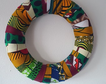 Ankara Christmas Wreath -  original one-of-a-kind multicoloured decorative wreath made with African fabric - 10 inches diameter