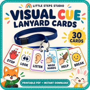 Visual Cue Cards for Lanyard | 30 Printable SEN Autism Classroom Prompts | Communication & Behaviour Support PDF