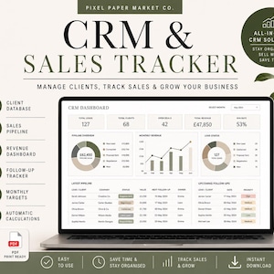 Feuille de calcul CRM de suivi des ventes | Base de données clients Excel, gestion du pipeline (Téléchargement numérique)