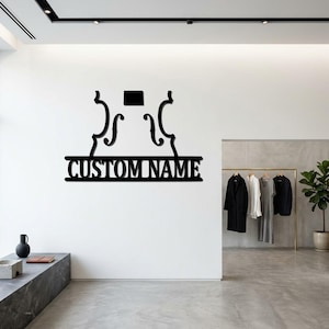 Letrero de violín personalizado, arte en metal con nombre personalizado, decoración de pared para músicos, regalo para violinistas, arte de instrumentos de cuerda, decoración de estudio de música, regalos musicales